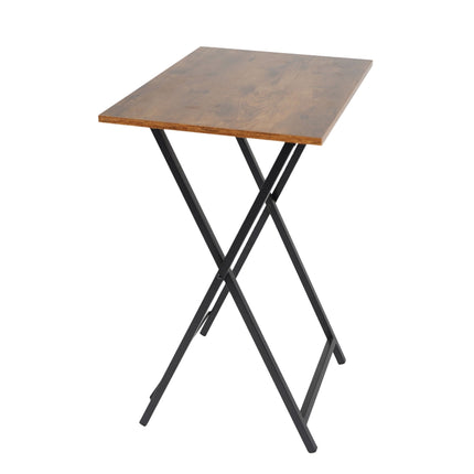 Folding Metal Table with Wood-Effect Top, 66.5×48×36 cm