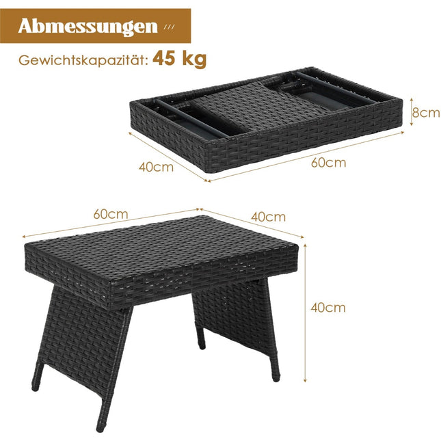 Folding Outdoor Coffee Table, Black, Weatherproof Rattan