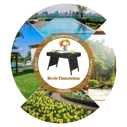 Folding Outdoor Coffee Table, Black, Weatherproof Rattan