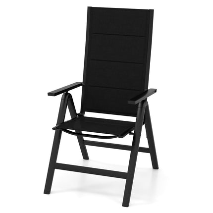 Folding Outdoor Dining Chair, Padded Seat, 7-Position Back, Black