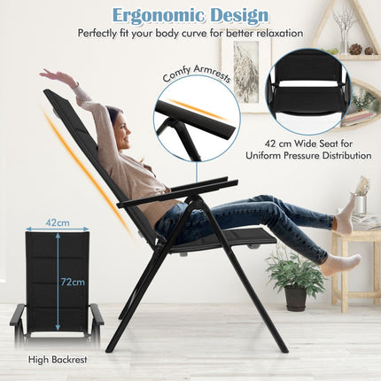 Folding Outdoor Dining Chair, Padded Seat, 7-Position Back, Black