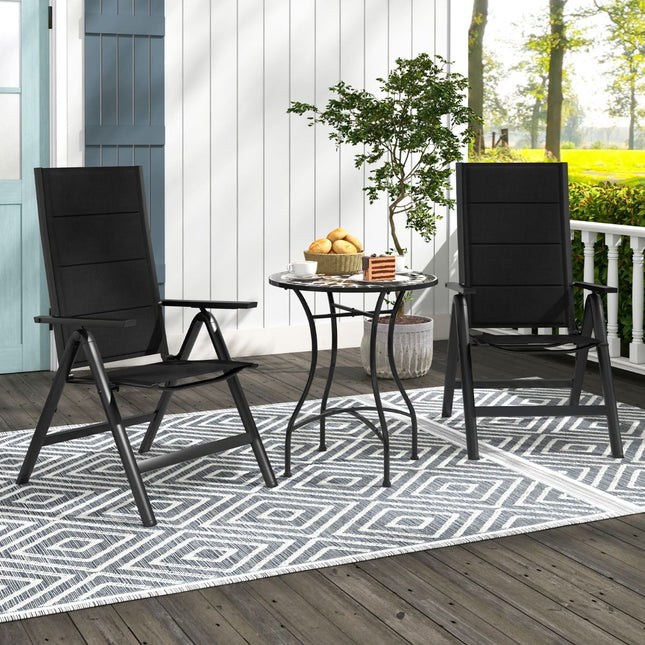 Folding Outdoor Dining Chair, Padded Seat, 7-Position Back, Black