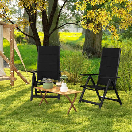 Folding Outdoor Dining Chair, Padded Seat, 7-Position Back, Black
