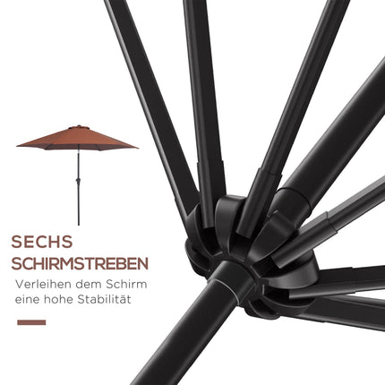 Brown foldable parasol with hand crank, aluminum frame