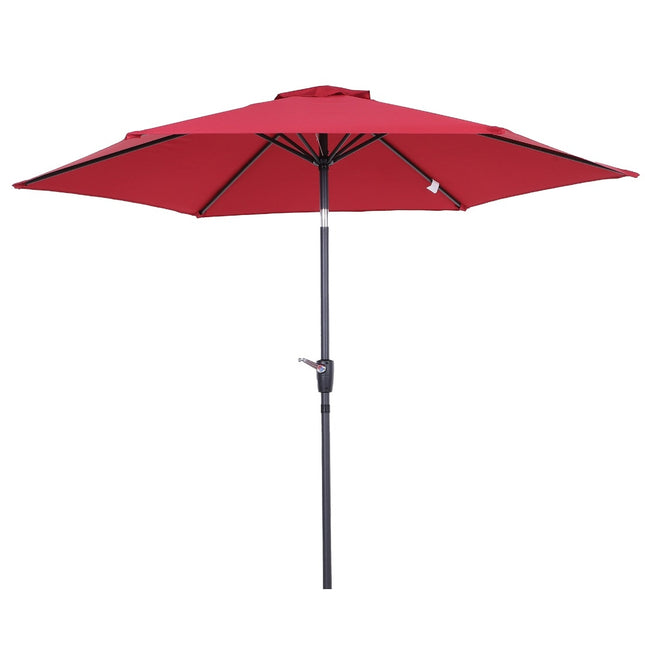 Red folding parasol, hand crank, 2.7 m aluminum frame