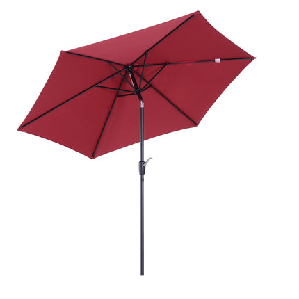 Red folding parasol, hand crank, 2.7 m aluminum frame