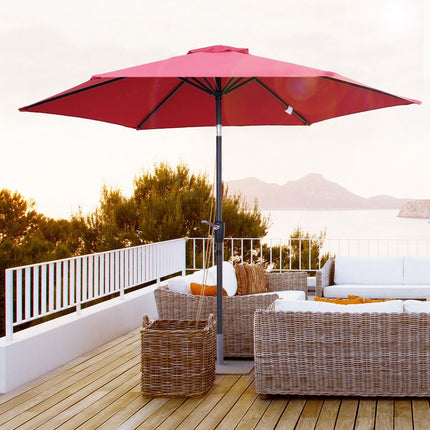 Red folding parasol, hand crank, 2.7 m aluminum frame
