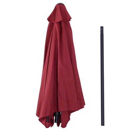 Red folding parasol, hand crank, 2.7 m aluminum frame