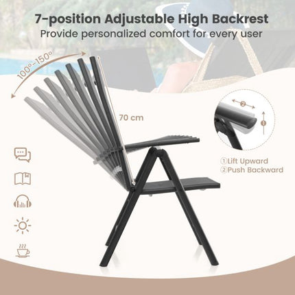 Folding Patio Chairs, 2-Pack, 7-Position, 180 Kg
