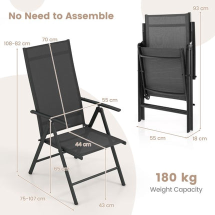 Folding Patio Chairs, 2-Pack, 7-Position, 180 Kg