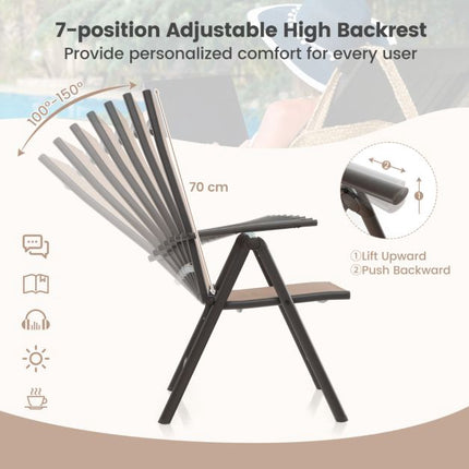 Folding Patio Chairs Set of 2, 7-Position, 180 kg, Brown
