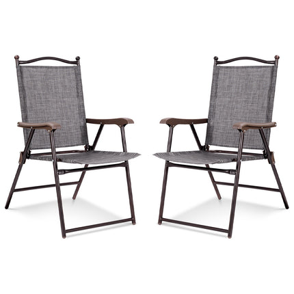 Folding Patio Chairs Set of 2 with Armrests, Gray