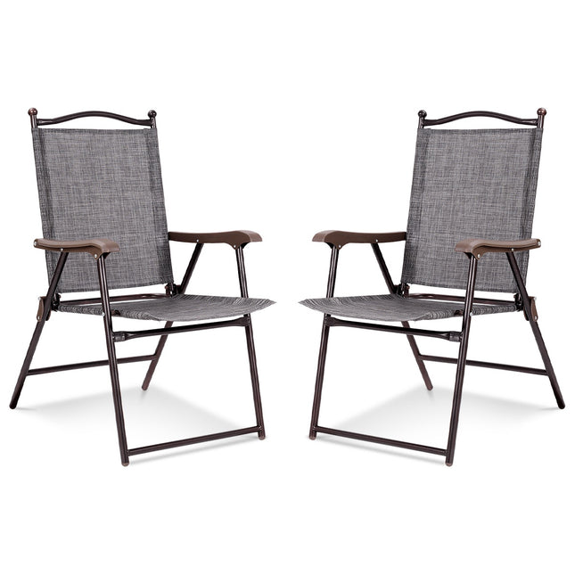 Folding Patio Chairs Set of 2 with Armrests, Gray