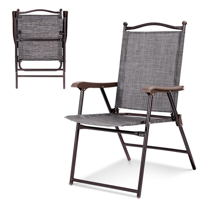 Folding Patio Chairs Set of 2 with Armrests, Gray