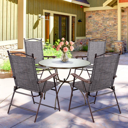 Folding Patio Chairs Set of 2 with Armrests, Gray