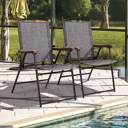 Folding Patio Chairs Set of 2 with Armrests, Gray