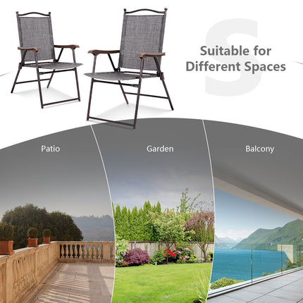 Folding Patio Chairs Set of 2 with Armrests, Gray
