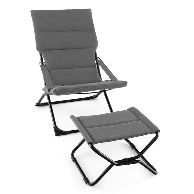 Folding Patio Chair with Ottoman & Removable Cushion Outdoor Lounger Gray