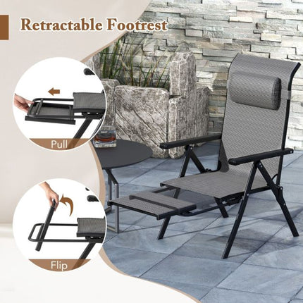 Folding Patio Lounge Chair – 10-Position Footrest, Grey
