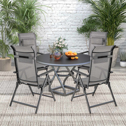 Folding Patio Lounge Chairs, Set of 2, Adjustable Footrest, Grey