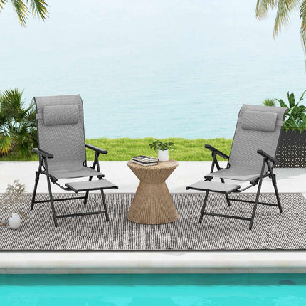 Folding Patio Lounge Chairs, Set of 2, Adjustable Footrest, Grey