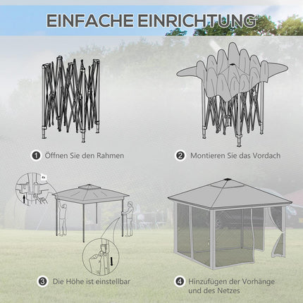 Collapsible garden pavilion 3x3m with LED & Curtains