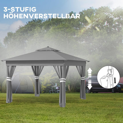 Collapsible garden pavilion 3x3m with LED & Curtains
