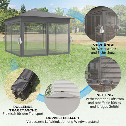 Collapsible garden pavilion 3x3m with LED & Curtains