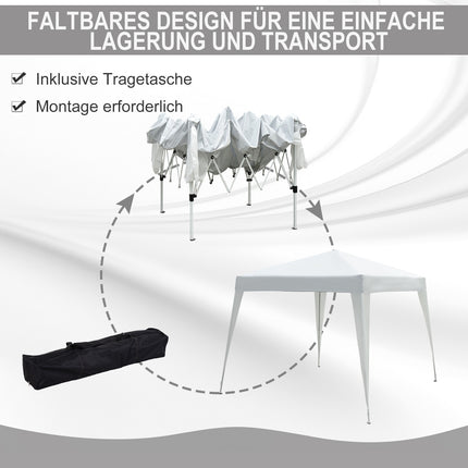 White folding pavilion tent in steel with carrying bag, 2.4x2.4M