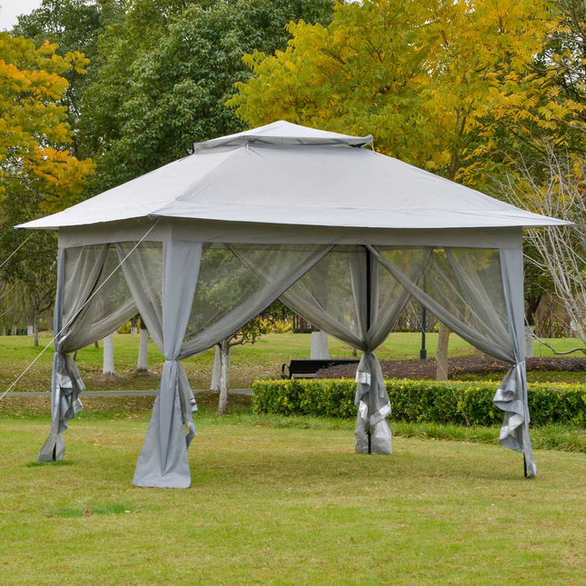 Gray pop-up garden pavilion tent with roller bag, 3.64x3.64m