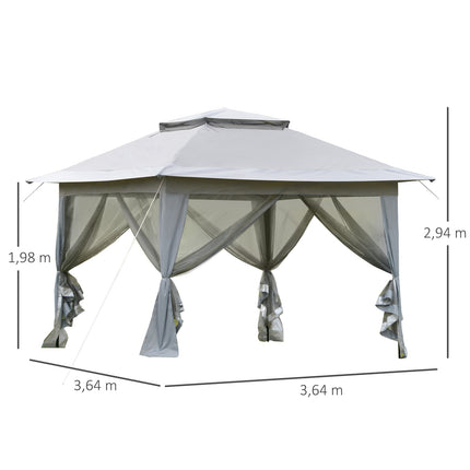 Gray pop-up garden pavilion tent with roller bag, 3.64x3.64m