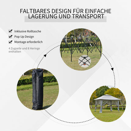 Gray pop-up garden pavilion tent with roller bag, 3.64x3.64m