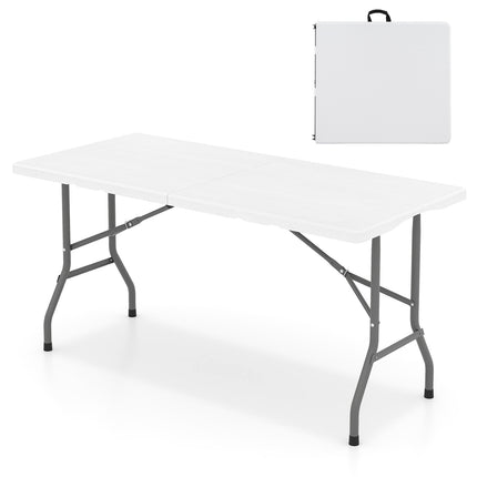 Folding Picnic Table 5 ft, HDPE Wood Grain Top, Non-Slip Feet