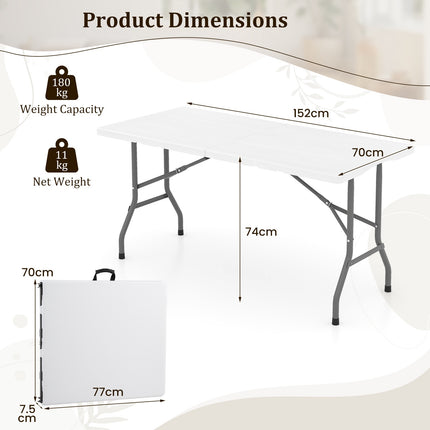Folding Picnic Table 5 ft, HDPE Wood Grain Top, Non-Slip Feet