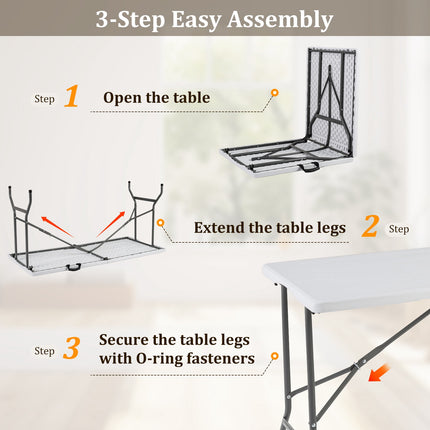 Folding Picnic Table 5 ft, HDPE Wood Grain Top, Non-Slip Feet