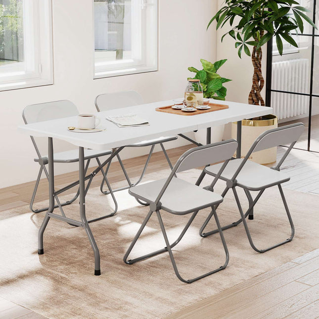 Folding Picnic Table 5 ft, HDPE Wood Grain Top, Non-Slip Feet