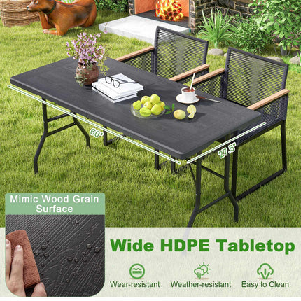 Folding Picnic Table, HDPE Wood Grain, 152x70cm