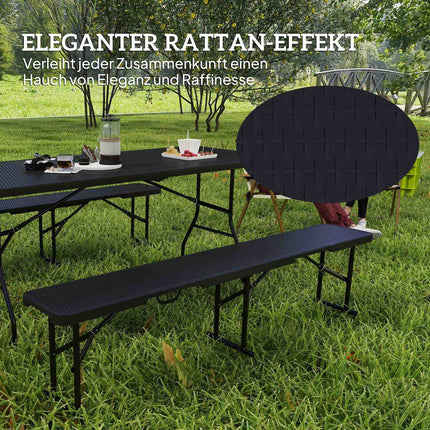 Folding Picnic Table Set, 3-Piece, Black, HDPE & Metal