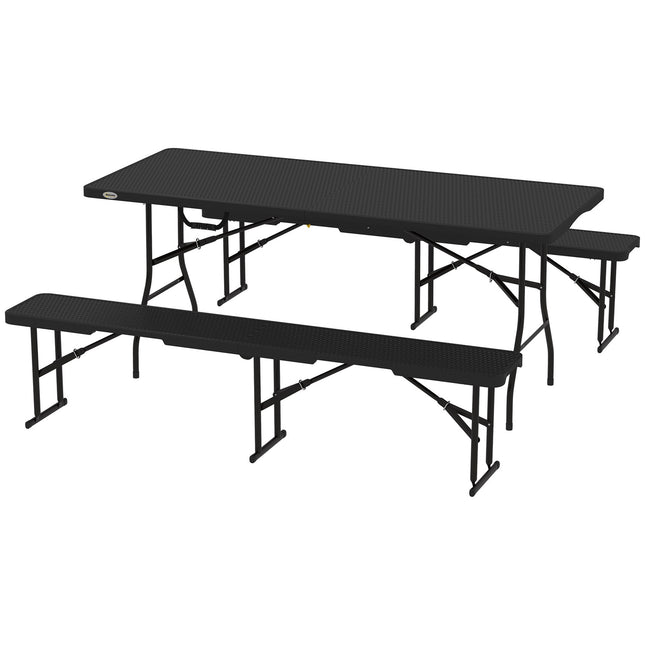 Folding Picnic Table Set, 3-Piece, Black, HDPE & Metal