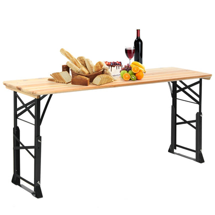 Folding Picnic Table, Wood, Adjustable Height, Umbrella Hole
