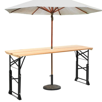 Folding Picnic Table, Wood, Adjustable Height, Umbrella Hole