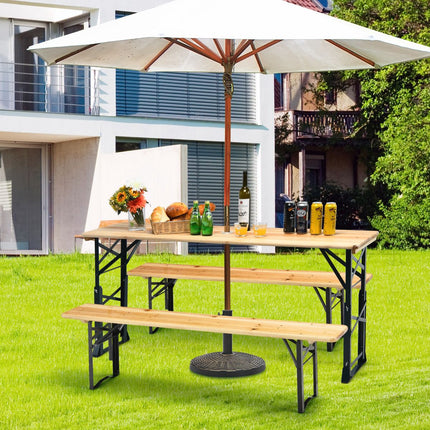 Folding Picnic Table, Wood, Adjustable Height, Umbrella Hole