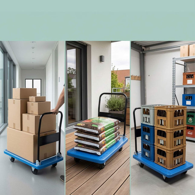 Folding Platform Trolley, 300kg Capacity - Blue