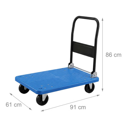Folding Platform Trolley, 300kg Capacity - Blue