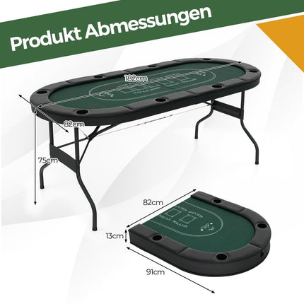 Folding Poker Table for 8 Players with Cup Holders