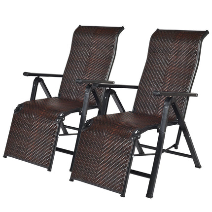 Folding Rattan Chairs, Adjustable Backrest, Brown, Set of 2