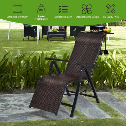 Folding Rattan Chairs, Adjustable Backrest, Brown, Set of 2