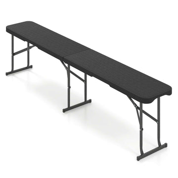 Folding Rattan-Look Beer Bench, Black, 182cm, Portable