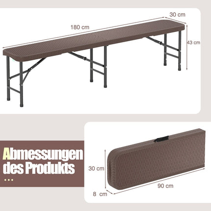 Folding Rattan-Style Beer Bench with Handle, 180 cm