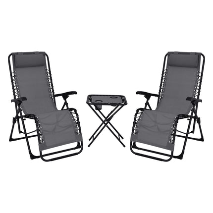 Folding Reclining Patio Chair Set, 2 Chairs and Table
